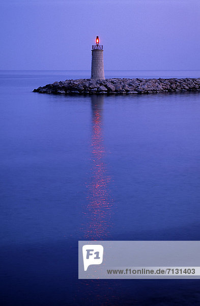 France  Europe  Alpes Maritimes  Menton  port Garavan  sea  lighthouse  series  at night  evening