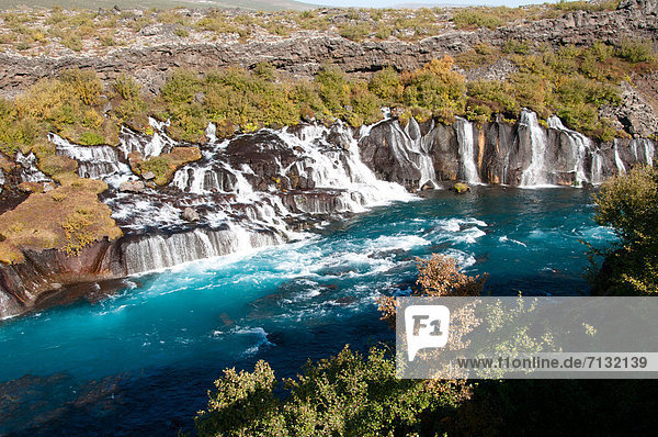 Wasser  Europa  Natur  fließen  Fluss  Wasserfall  Hraunfossar  Island
