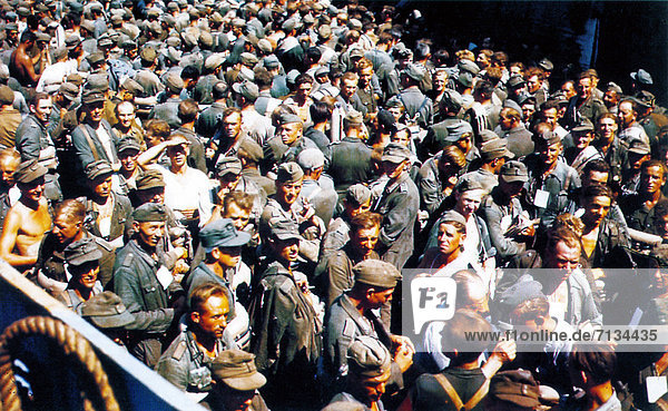 Operation  Overlord  Normandy  German  prisoners of war  POW  board  Landing Craft Transport  LCT  ship  English Channel  Allied  invasion of Normandy  World War II  France  June 1944