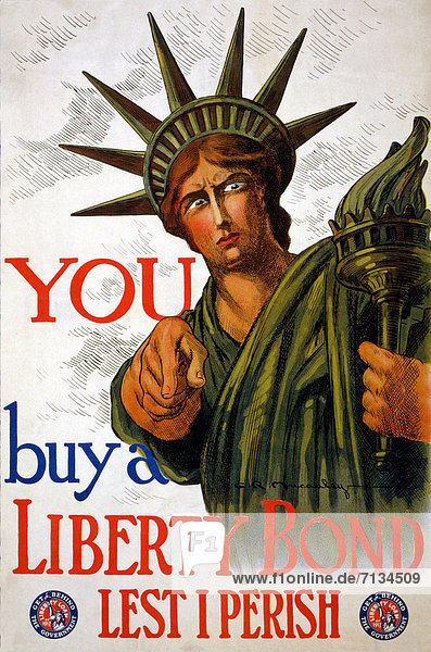 World War I  American  propaganda  poster  Statue of Liberty  pointing  Liberty  bond  Loan USA  1917