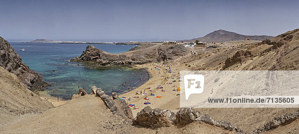 Spain  Lanzarote  Playa Blanca  Playa de Papagayo  landscape  water  summer  beach  sea  people  Canary Islands