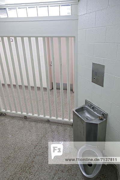 A jail cell in a police station  Detroit  Michigan  USA
