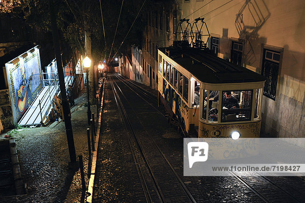 City cable car Ascensor da GlÛria  in Bairro Alto  Lisbon  Portugal  Europe