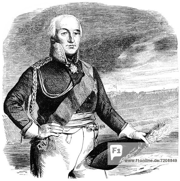 Historical illustration  portrait of Guillaume RenÈ de l'Homme  Seigneur de Courbiere  1733 - 1811  a Prussian General Field Marshal of French origin and Governor General of West Prussia