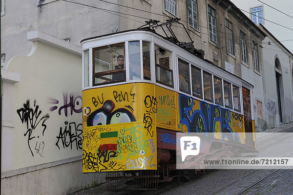 Lissabon Hauptstadt Europa Großstadt Zug Seilbahn Portugal