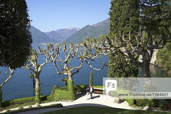 Gardens of the Villa del Balbianello on Punta di Lavedo in spring sunshine  Lenno  Lake Como  Italian Lakes  Italy  Europe