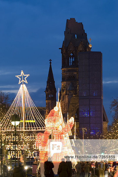 Christmas lights leading up to the Kaiser Wilhelm Memorial Church  Berlin  Germany  Europe