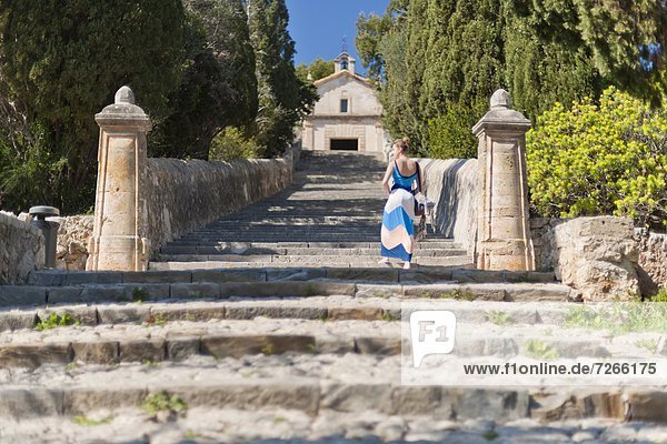 Famous 365-step stairway to the chapel Calvari  Pollenca  Tramuntana  Mallorca  Balearic Islands  Spain  Europe
