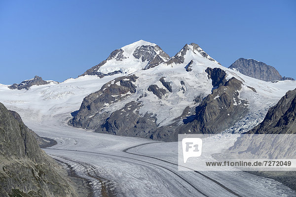 Großer Aletschgletscher  hinten Eiger  Mönch und Jungfrau  UNESCO Weltnaturerbe Schweizer Alpen Jungfrau-Aletschn  Goms  Wallis  Schweiz  Europa