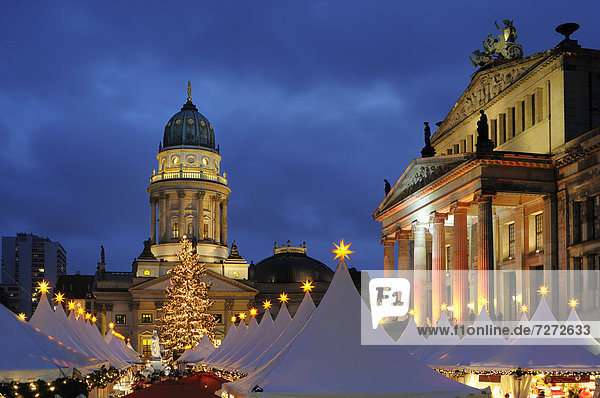 '''Winter Magic'' Christmas market at Gendarmenmarkt square  Schauspielhaus theatre and German Cathedral  Berlin-Mitte  Berlin  Germany  Europe'