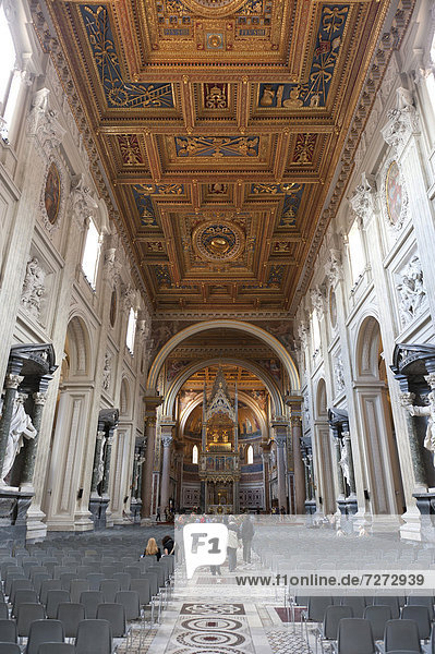Catholic Christianity  Baroque era  large interior  coffered ceiling  church of San Giovanni in Laterano  St. John Lateran  Lateran  Rome  Lazio  Italy  Southern Europe  Europe