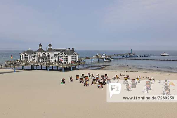 Beach and pier of Sellin Ruegen Island Mecklenburg-Western Pomerania Germany Europe