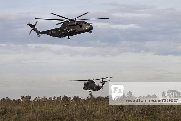 Two CH-53 helicopters  Laupheim Airfield  German armed forces  Baden-Wuerttemberg  Germany  Europe