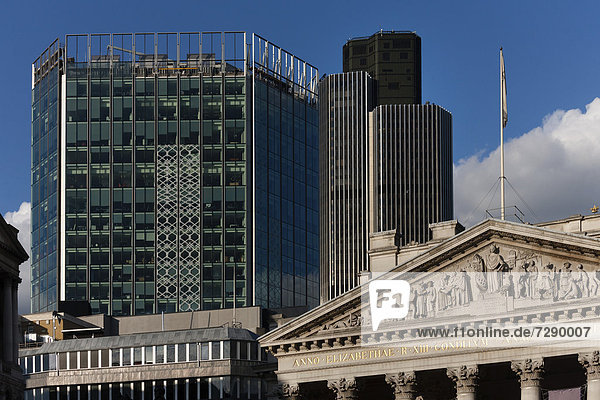 Bankenviertel Europa Großbritannien Gebäude London Hauptstadt Monarchie ersetzen Börse Börsenhandel England Giebel