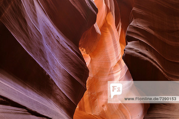 Roter Sandstein der Moenkopi-Formation  Gesteinsformen  Farben und Strukturen im Upper Antelope Slot Canyon  Corkscrew Canyon  Page  Navajo Nation Reservation  Arizona  Vereinigte Staaten von Amerika  USA