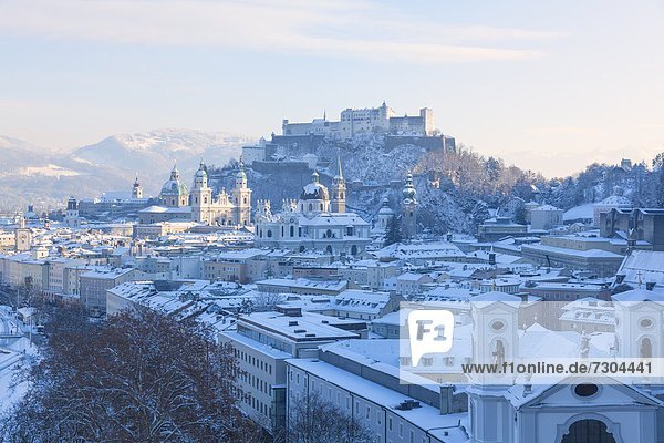 View on Salzburg in winter Austria