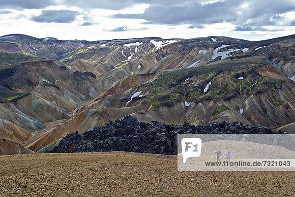 Hikers trekking Landmannalaugar Iceland Europe