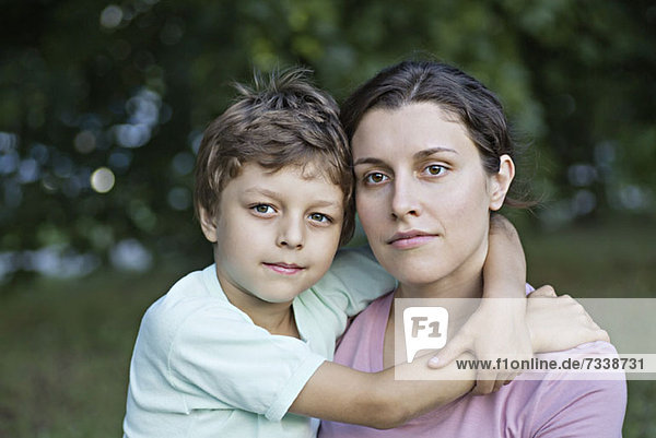 A serene mother and her affectionate son