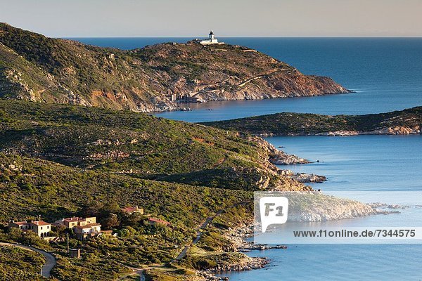 Frankreich  Morgendämmerung  Leuchtturm  Ansicht  Erhöhte Ansicht  Aufsicht  heben  Calvi  Korsika