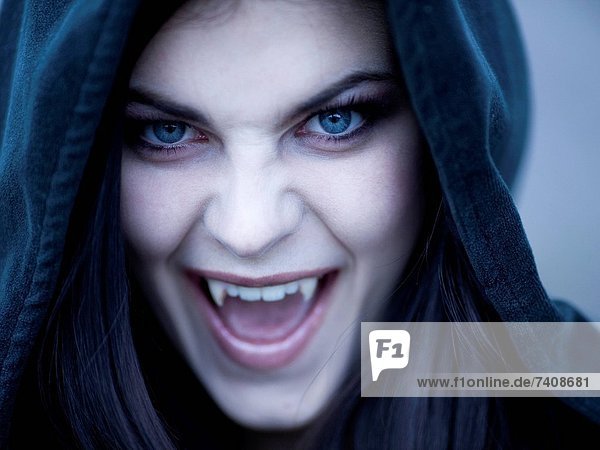 USA Utah Cedar Hills Portrait of female teenage vampire 16_17 wearing hood