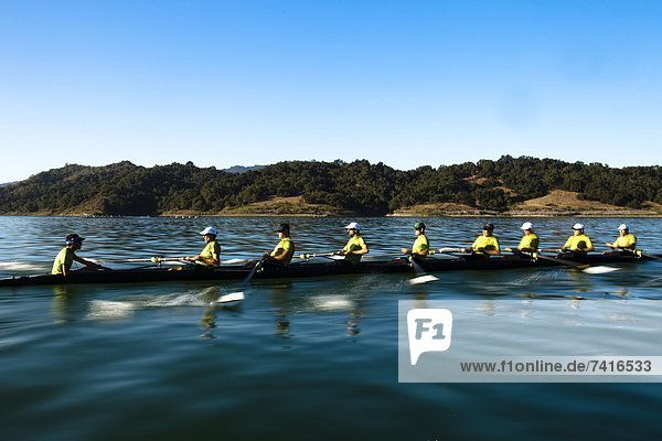 The Lake Casitas Men's Rowing Team works on some drills at Lake Casitas in Ojai  California.