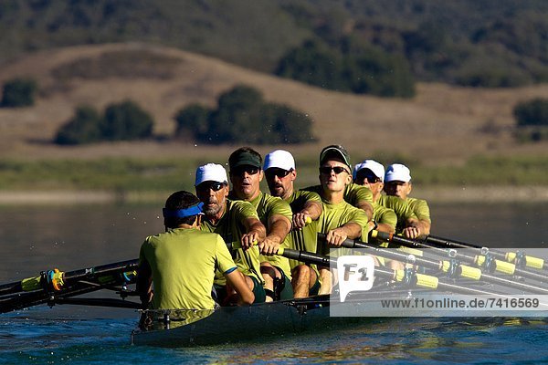 The Lake Casitas Men's Rowing Team works on some drills at Lake Casitas in Ojai  California.