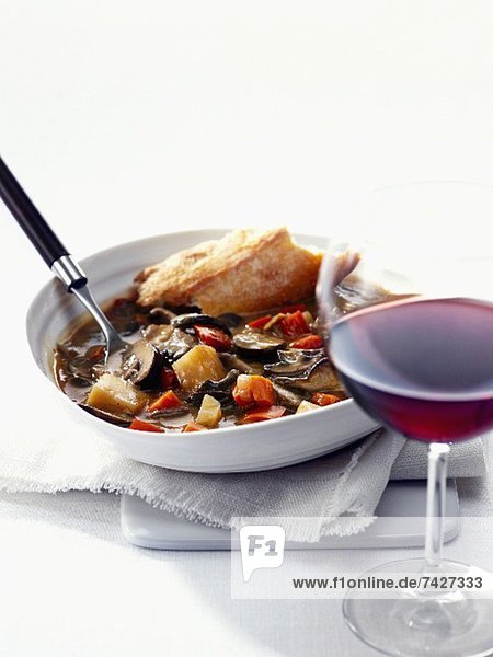 Mushrooms stew with baguette from Provence