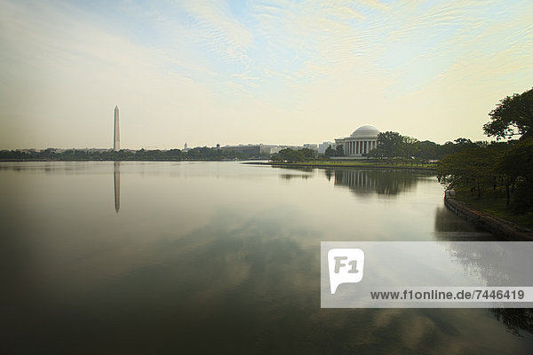 The Jefferson Memorial and Washington Monument and the lake in the centre of Washington