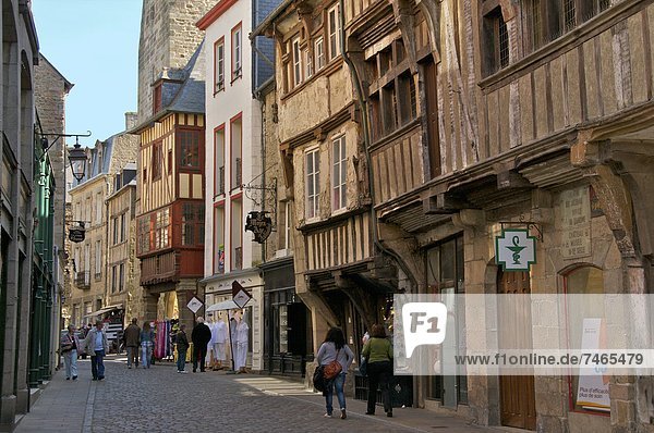 Mittelalter Frankreich Europa Gebäude Straße Stadt Bretagne Dinan Hälfte alt