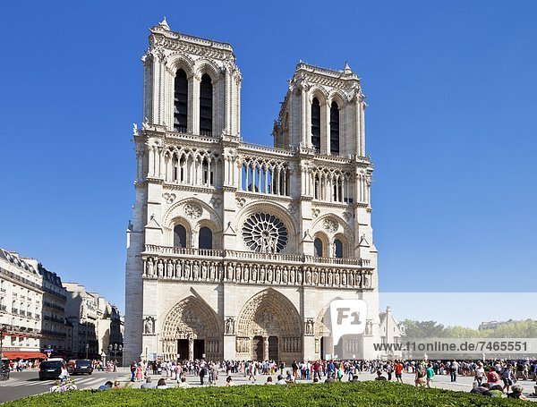 Paris  Hauptstadt  Frankreich  Europa  Kathedrale  Fassade  frontal  Ile de la Cite