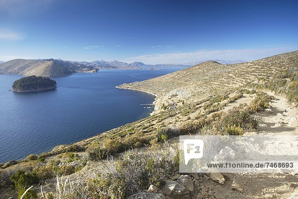 Ruine Insel Ansicht Titicacasee Bolivien Inka Südamerika Sonne
