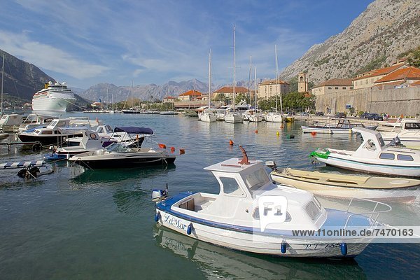 Harbour and cruise ship  Old Town  Kotor  Montenegro  Europe
