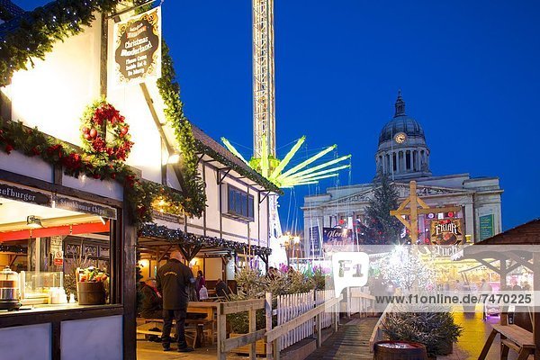 Council House and Christmas Market  Market Square  Nottingham  Nottinghamshire  England  United Kingdom  Europe