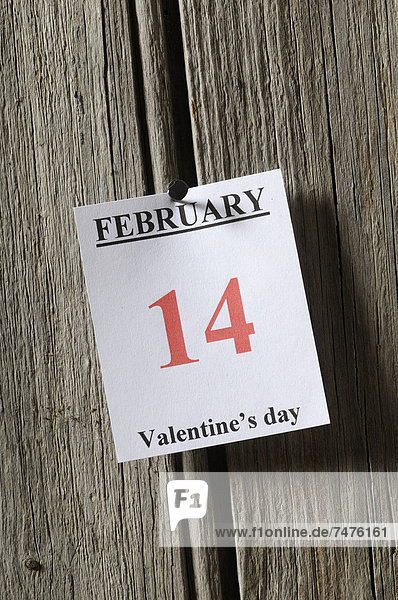 Calendar Page with February 14  Valentine's Day on it