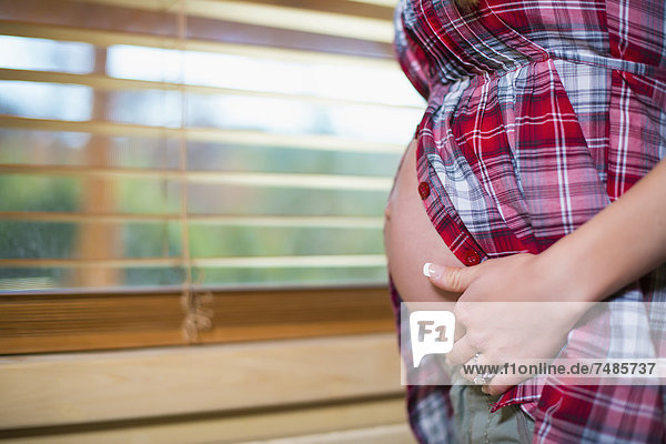 USA  Texas  Schwangere junge Frau berührt ihren Bauch  Nahaufnahme