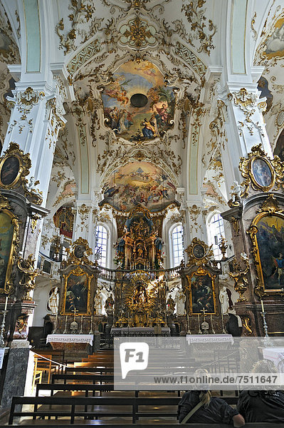 Main altar and ceiling frescoes  Andechs Abbey Church  Andechs  Bavaria  Germany  Europe