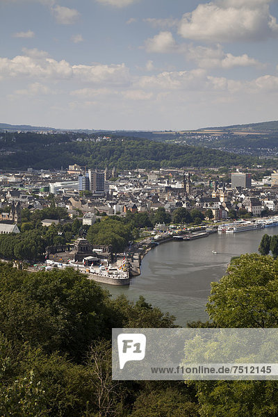 Europa Verbindung Palast Schloß Schlösser Fluss Ansicht Deutschland Landspitze Koblenz Rheinland-Pfalz