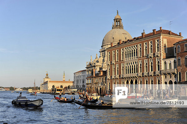 Grand Canal  Canal Grande  the dome of the church of Santa Maria della Salute at back  Venice  Italy  Europe