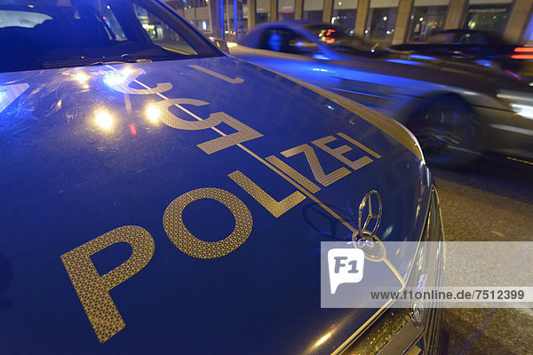Police control  police cars at night  Theodor-Heuss-Strasse  Stuttgart  Baden-Wuerttemberg  Germany  Europe