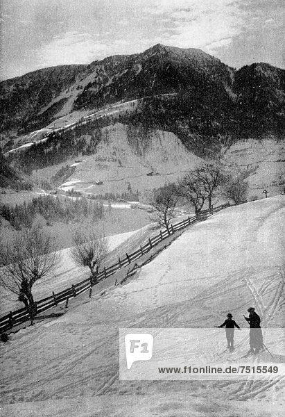 Skiers an illustration from Moderne Kunst in Meisterholzschnitten a yearbook from 1900