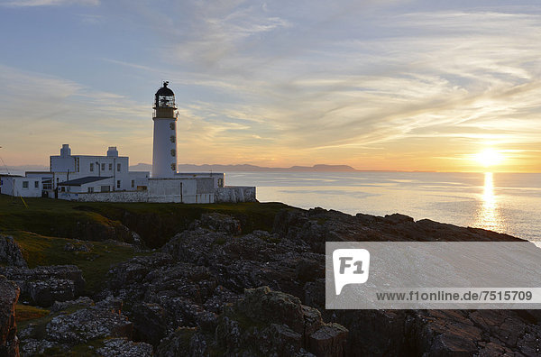 Rua Reidh Lighthouse at sunset  Melvaig  Gairloch  Wester Ross  Scotland  United Kingdom  Europe