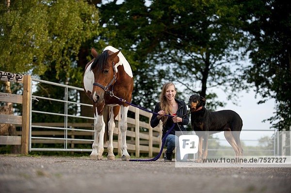 Mädchen mit Pferd und Dobermann