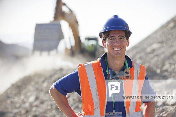 Worker smiling in quarry