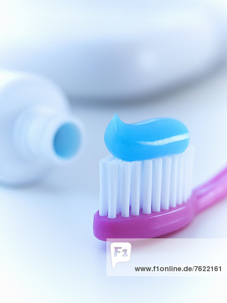 Close up of toothbrush with toothpaste