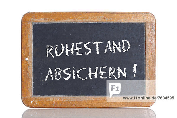 'Alte Schultafel ''RUHESTAND ABSICHERN!'''