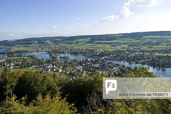 Mittelalter Europa Landschaft Stadt Grossstadt Fluss Draufsicht Schaffhausen Stein Am Rhein Schweiz