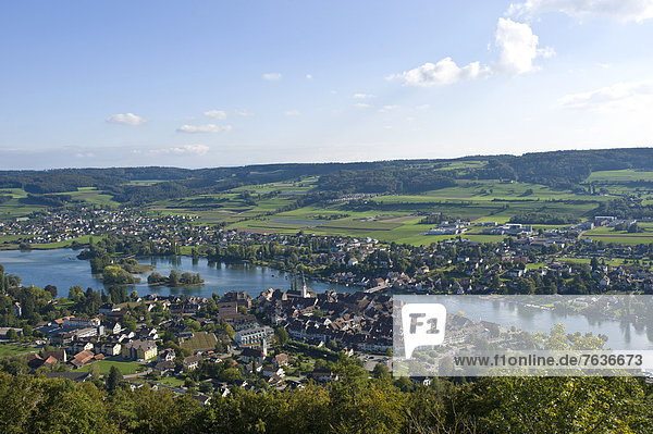 Switzerland  Europe  Schaffhausen  Stein am Rhein  Rhine  river  town  city  overview  landscape  medieval
