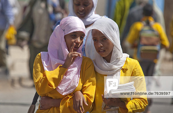 People  Harar  Ethiopia  UNESCO  world cultural heritage  Africa  town  city  girls  pupils  veils