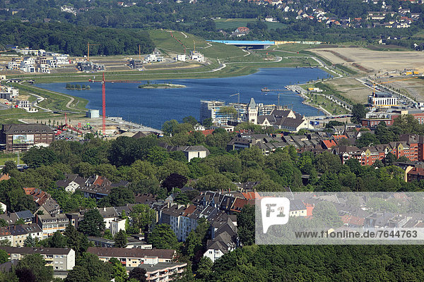Germany  Europe  Dortmund  Ruhr area  Westphalia  North Rhine-Westphalia  NRW  Germany  Europe  Dortmund-Hörde  town view  panorama  from above  Phoenix  lake  artificial lake  former  ironworks  area
