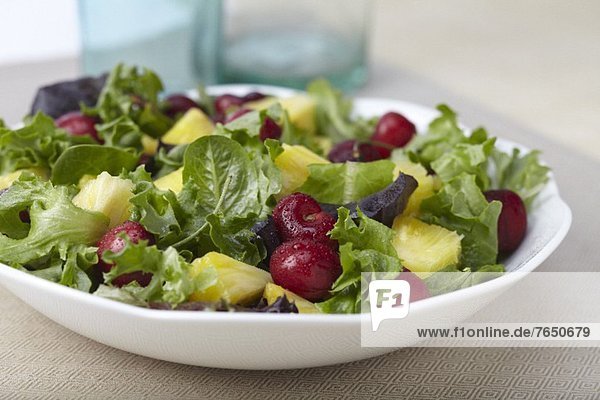Organic Mixed Green Salad with Pineapple and Cherries